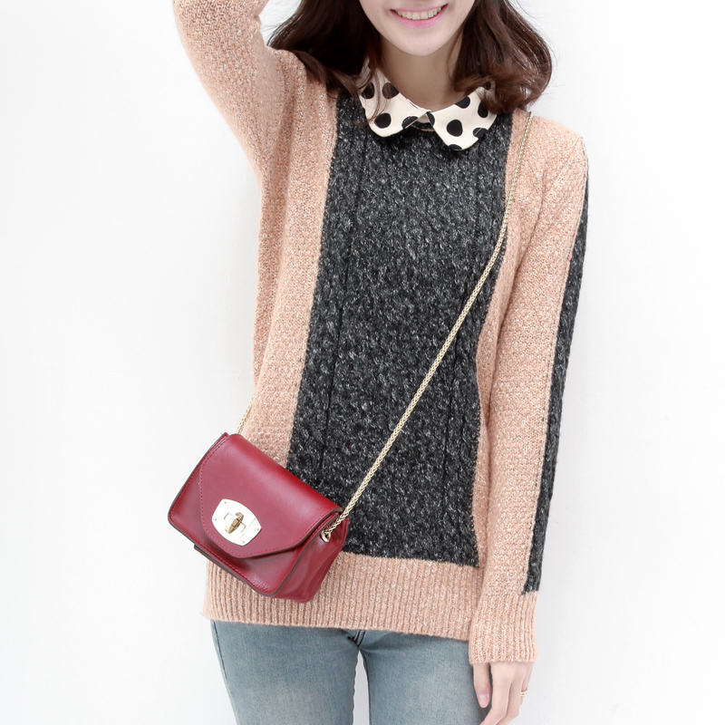 2013 spring polka dot peter pan color block coarse knitted thickening sweater basic shirt ad311