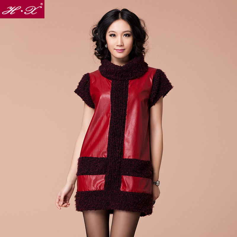 2013 spring popular european version of the classic fashion loose one-piece dress leather