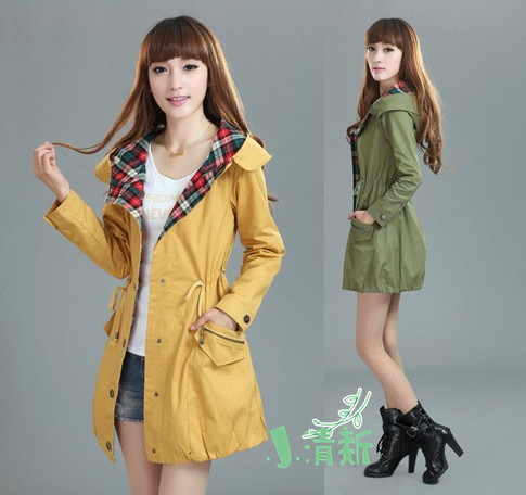2013 spring preppy style clothing spring and autumn school wear outerwear sweet medium-long plus size Women with a hood trench