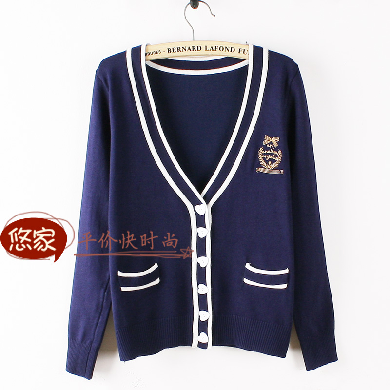 2013 spring preppy style love buckle V-neck jiqingyouyu long-sleeve sweet sweater cardigan women's