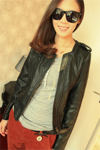 2013 spring prettifier o-neck wowed entree slim leather clothing outerwear zipper motorcycle leather clothing jacket