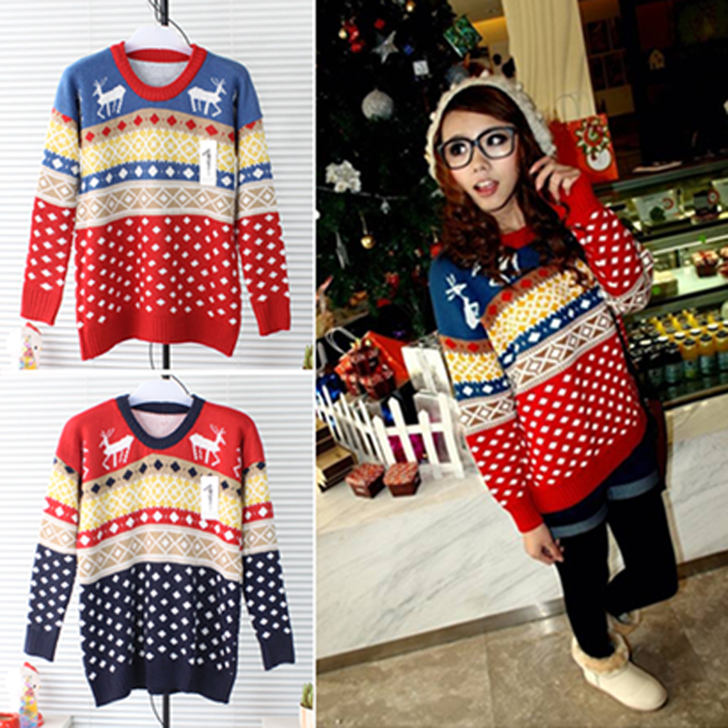 2013 spring pullover o-neck multicolour onta knitted loose plus size q374 sweet sweater outerwear