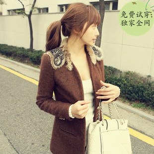2013 spring rabbit fur slim suit new arrival blazer women's plus size woolen short jacket