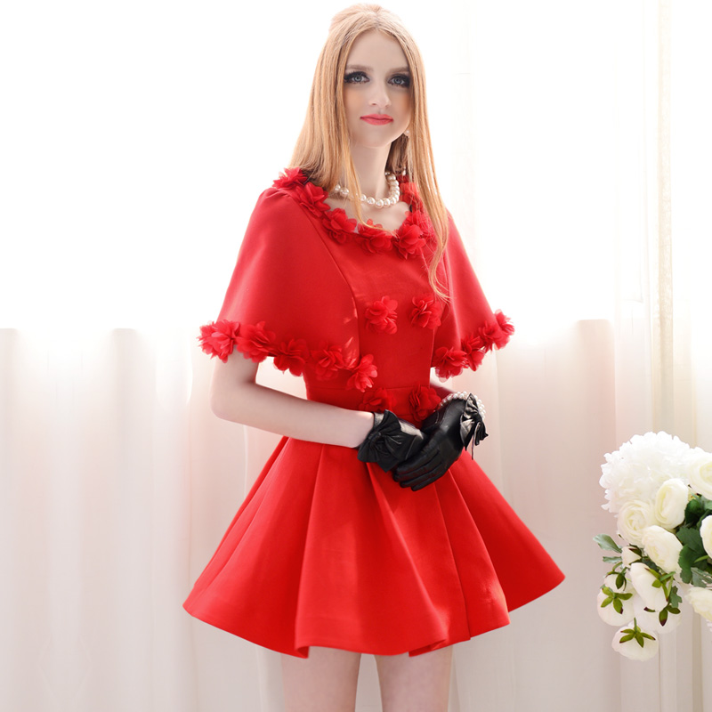 2013 spring red double breasted cloak paragraph flower trench