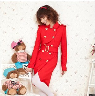 2013 spring red double breasted slim tight long-sleeve trench