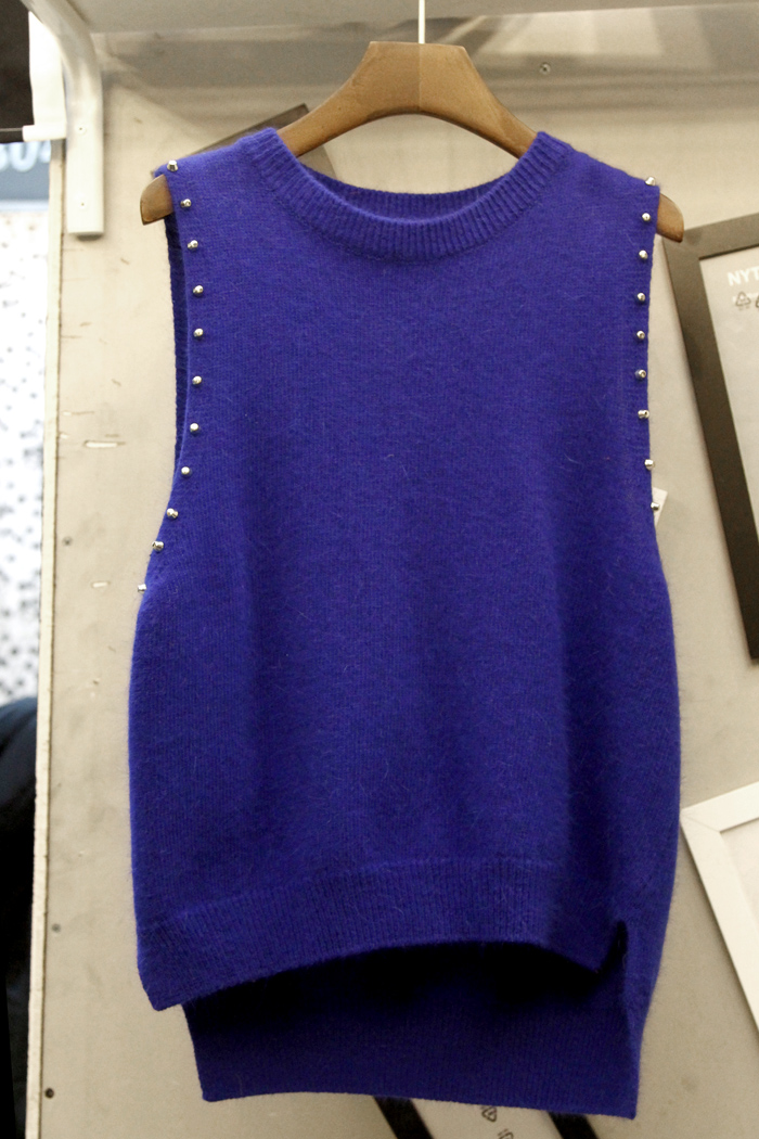 2013 spring rivet knitted vest pure wool water wash basic wool vest