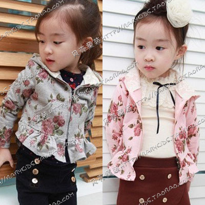 2013 spring rose girls clothing baby child with a hood outerwear top wt-0514