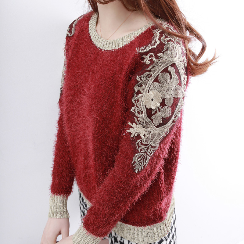 2013 spring royal wind loose o-neck long-sleeve crochet lace short design sweater top female ad294