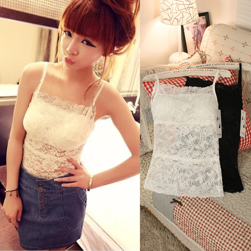 2013 spring sexy lace tube top tube top women's spaghetti strap vest female basic vest cotton belt pad