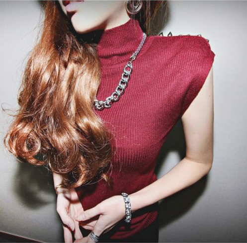 2013 spring shes-story rivet sleeveless turtleneck wool sweater female ,free shipping