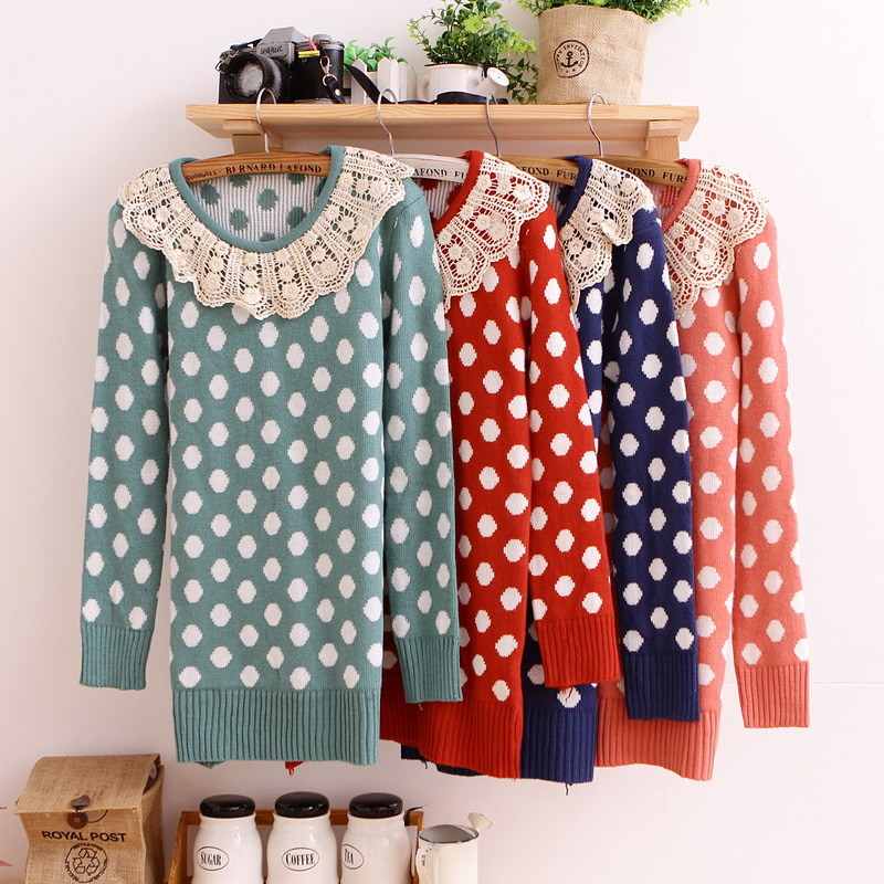 2013 spring shirt female o-neck laciness long design long-sleeve sweater 40-44m11