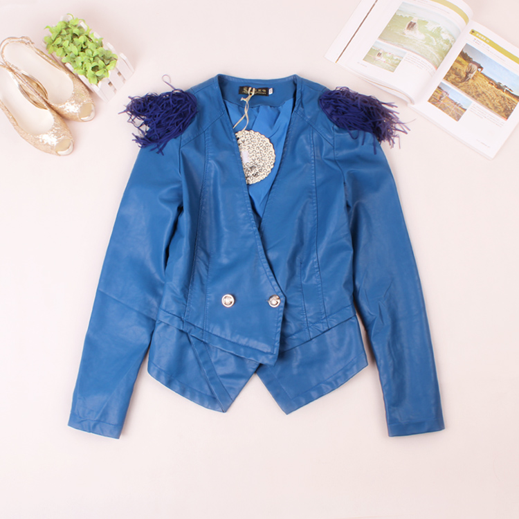 2013 spring short design little collarless slim leather clothing motorcycle jacket water wash PU women's leather coat