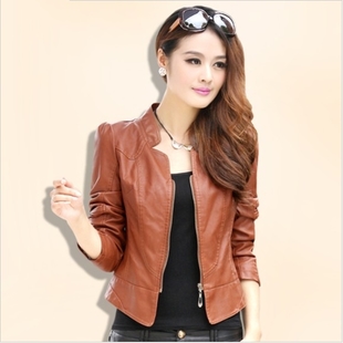 2013 spring short design slim water wash women's motorcycle leather clothing plus size outerwear PU