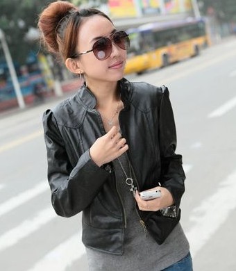 2013 spring short design slim water wash women's motorcycle leather clothing plus size outerwear PU