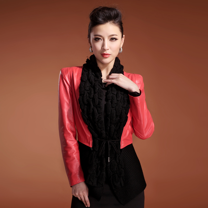 2013 spring short design slim women's sheepskin genuine leather clothing outerwear