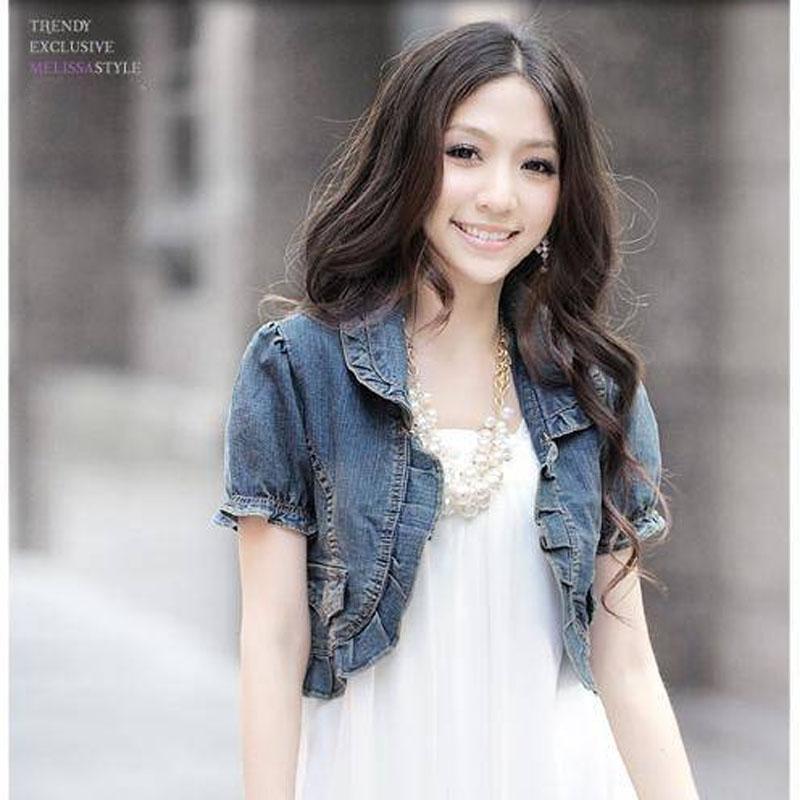 2013 spring short jacket female gentlewomen slim ruffle collar denim coat outerwear cardigan cape a135