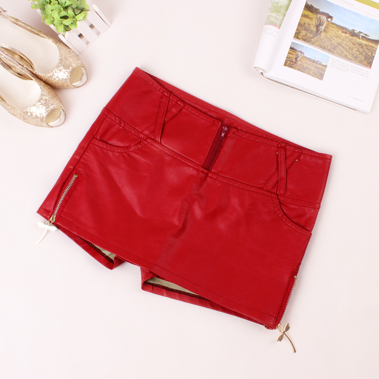 2013 spring shorts PU skorts fashion solid color slim hip water washed leather short skorts shorts female bust skirt