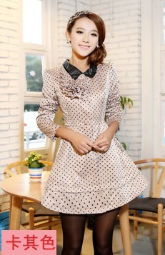 2013 spring single breasted dot bow long-sleeve slim trench medium-long outerwear female