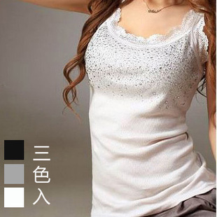 2013 spring slim diamond basic shirt tank spaghetti strap t-shirt female
