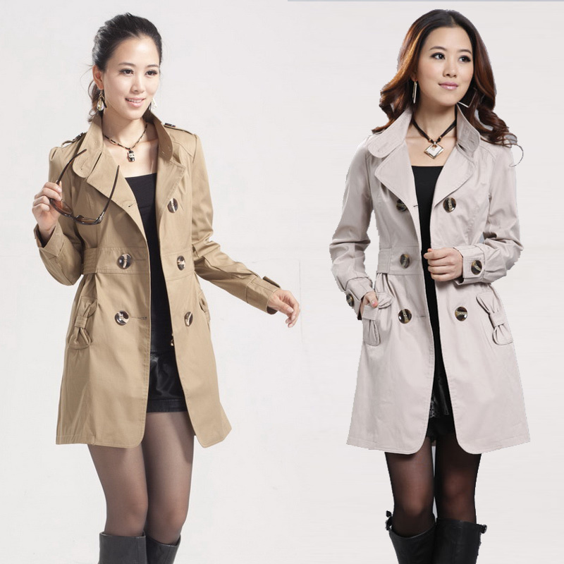 2013 Spring Slim Fashion Double Breasted Trench Casual Long Design Outerwear Cotton Women Coat