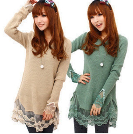 2013 spring slim sweet lace patchwork sweater basic shirt female