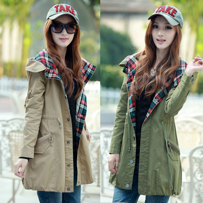 2013 spring slim with a hood OL outfit trench outerwear female