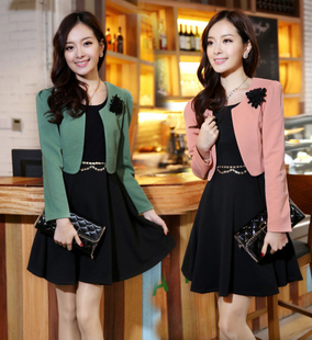 2013 spring slim women's twinset blazer braces skirt long-sleeve dress