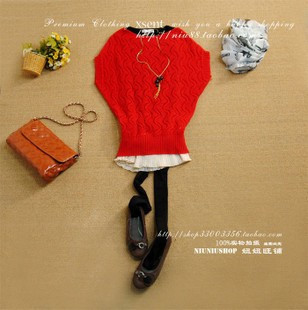 2013 spring slit neckline batwing sleeve wavy cutout sweater rabbit hair sweater