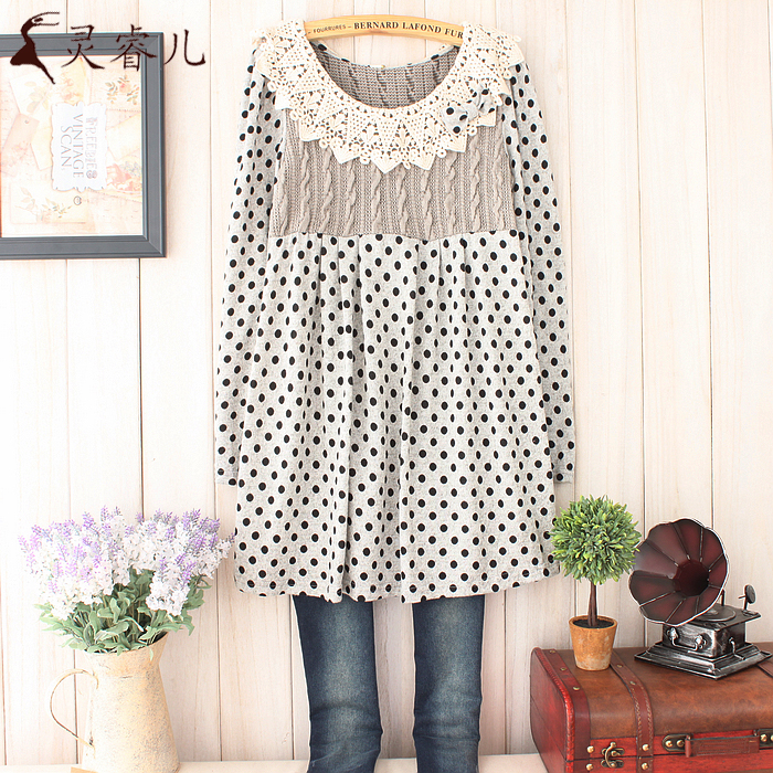 2013 spring small fresh patchwork fluid crochet maternity dress doll maternity top maternity clothing w34