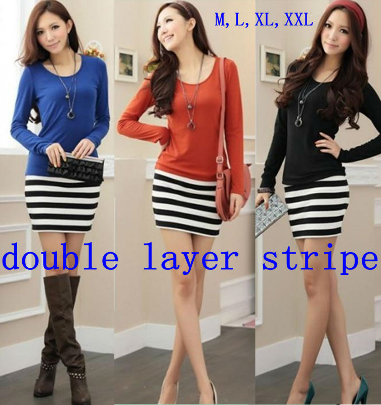 2013 spring stylish Dresses Women new Korean Tops for Ladies Plus size XXL fashion Sexy mini OL office career stripe Skirt