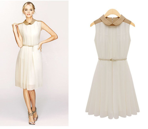 2013 Spring sumer Womens fashion sleeveless ruffles dress chiffon solid casual party knee-length dresses with belt,QN010