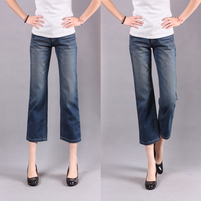 2013 spring  summer 100% cotton elastic mid waist pants jeans boot cut capris ankle length trousers 406 NCMPGNN