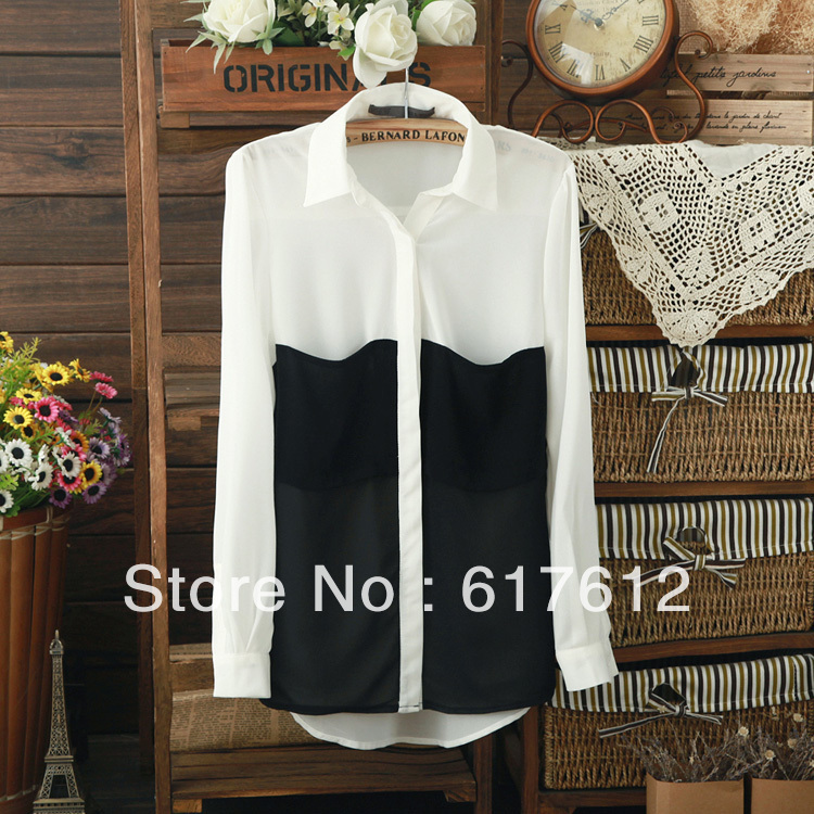 2013 Spring summer new European American wild hit the color lapel long-sleeved women chiffon blouse / ladies shirt