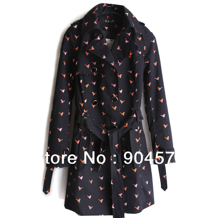2013 Spring Summer New European and American women's belt double-breasted bird and long sections windbreaker coat wholesale