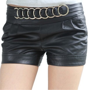 2013 spring summer new fashion women PU leather shorts/Vintage Sexy black leather shorts,Gold Metals ferrule,lifting buttocks