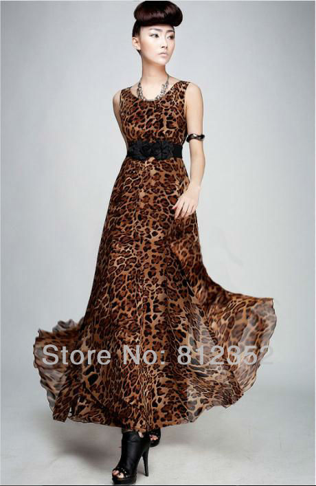 2013 spring summer new korean stylish fashion long bohemian BOHO floral leopard chiffon dresses for women top black sundress