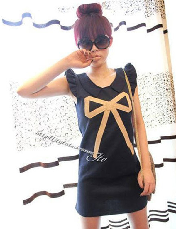 2013 spring summer new lady korea fashion casual sleeveless bow dress Lady dress  Free Shipping   W1233