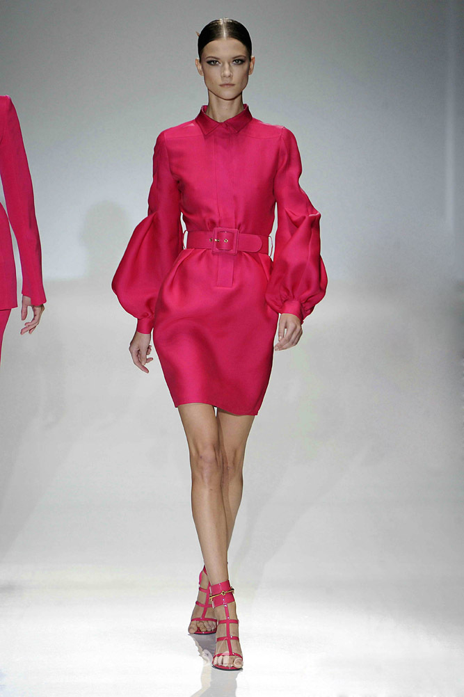2013 Spring &Summer New Women's Catwalk Lapel Lantern Sleeve Rose Red Dress