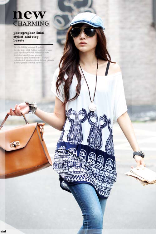 2013 spring summer plus size maternity clothing blue white pattern maternity short-sleeve t-shirt