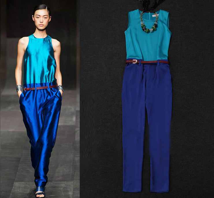 2013 Spring/Summer Women's French Fashion Colorblock Vintage Jumpsuit Ladies' Casual Rompers Overalls SS13018