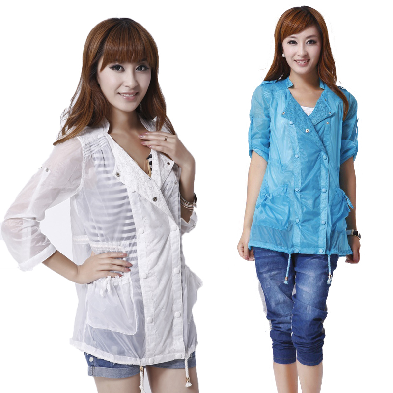 2013 spring sun protection clothing transparent long-sleeve cardigan sun protection clothing anti-uv outerwear trench