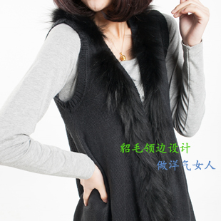 2013 spring sweater outerwear medium-long sleeveless fur collar cardigan vest loose female