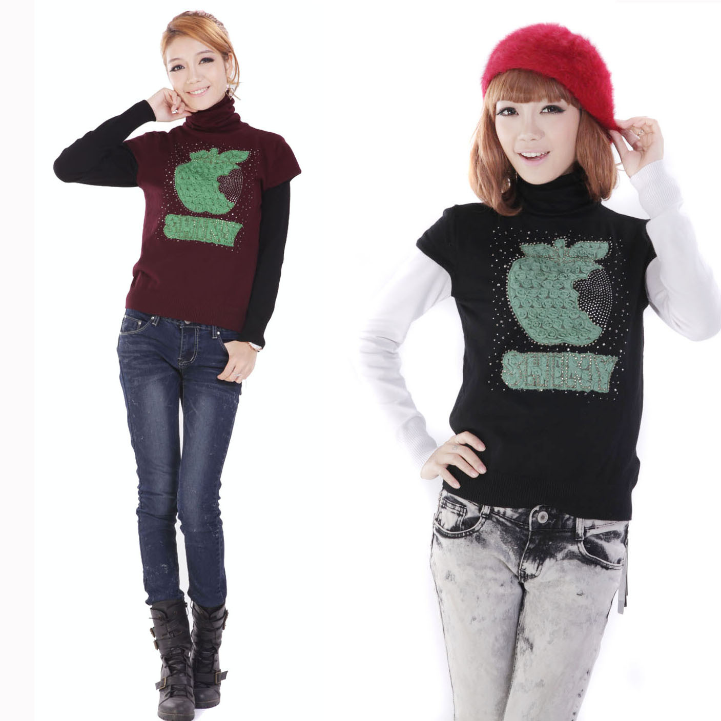 2013 spring sweater outerwear sweet all-match cartoon turtleneck slim sweater outerwear basic shirt female