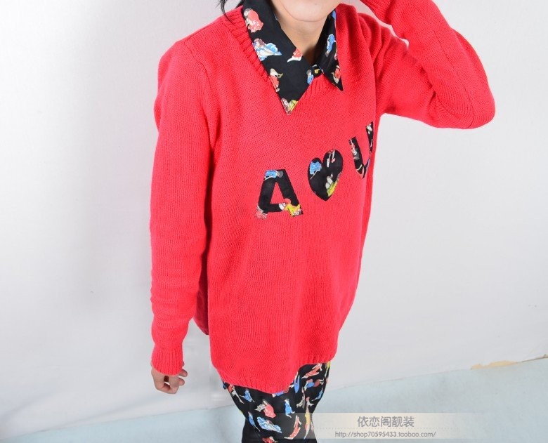 2013 spring sweater twinset print chiffon shirt collar sweater female (WC005)