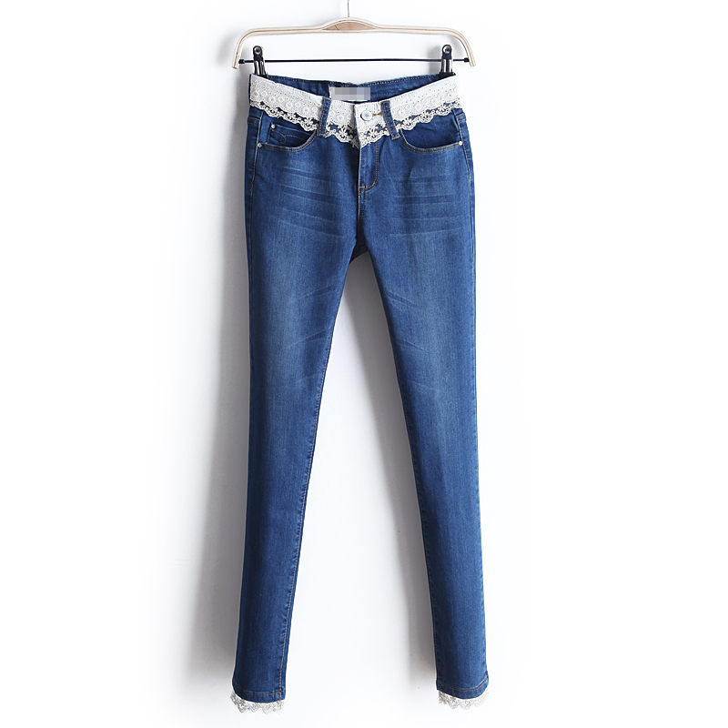 2013 spring sweet lace decoration slim pencil pants wearing wk1590 white skinny jeans free shipping