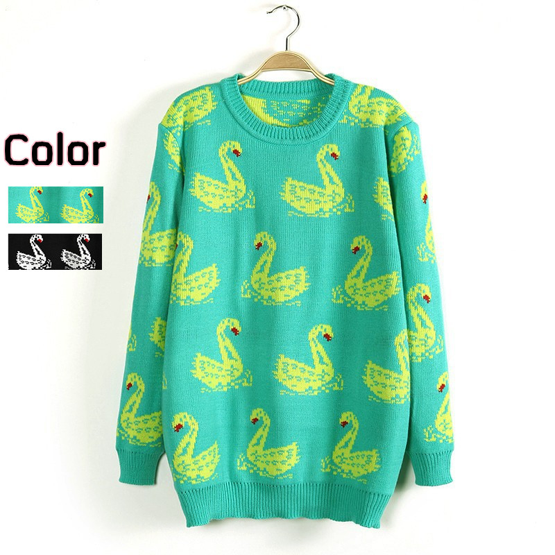 2013 spring sweet preppy style sweater female cartoon neon pattern pullover sweater long-sleeve o-neck free shipping