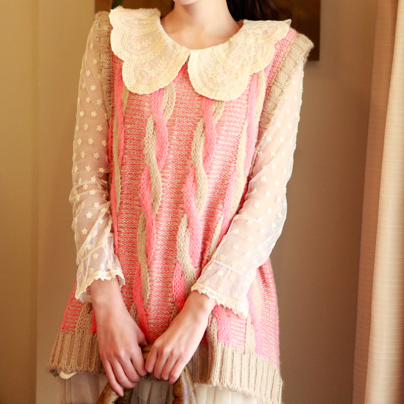 2013 spring sweet twisted o-neck sleeveless pullover hand-woven blended-color all-match sweater vest