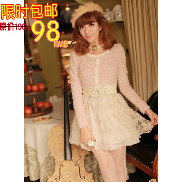 2013 spring sweet women's beading patchwork embroidery lace skirt spring one-piece dress skirt Free Shipping