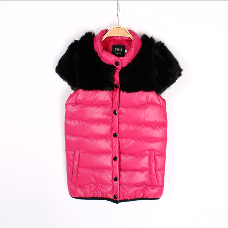 2013 spring thermal slim vest patchwork leather cotton vest short jacket female