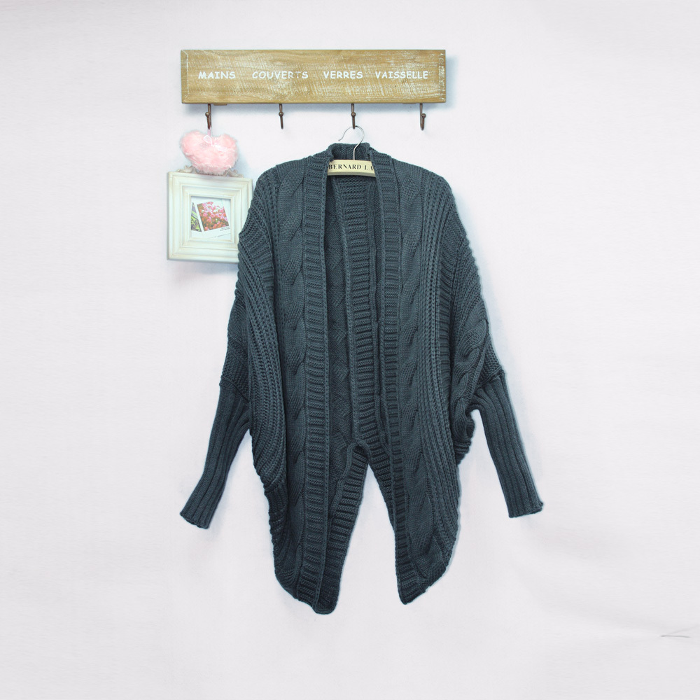 2013 spring thickening medium-long loose cardigan sweater twisted batwing shirt plus size female Free Shipping